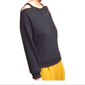 Maeve by Anthropologie 100% Cotton Cold Shoulder Top Black Size Medium